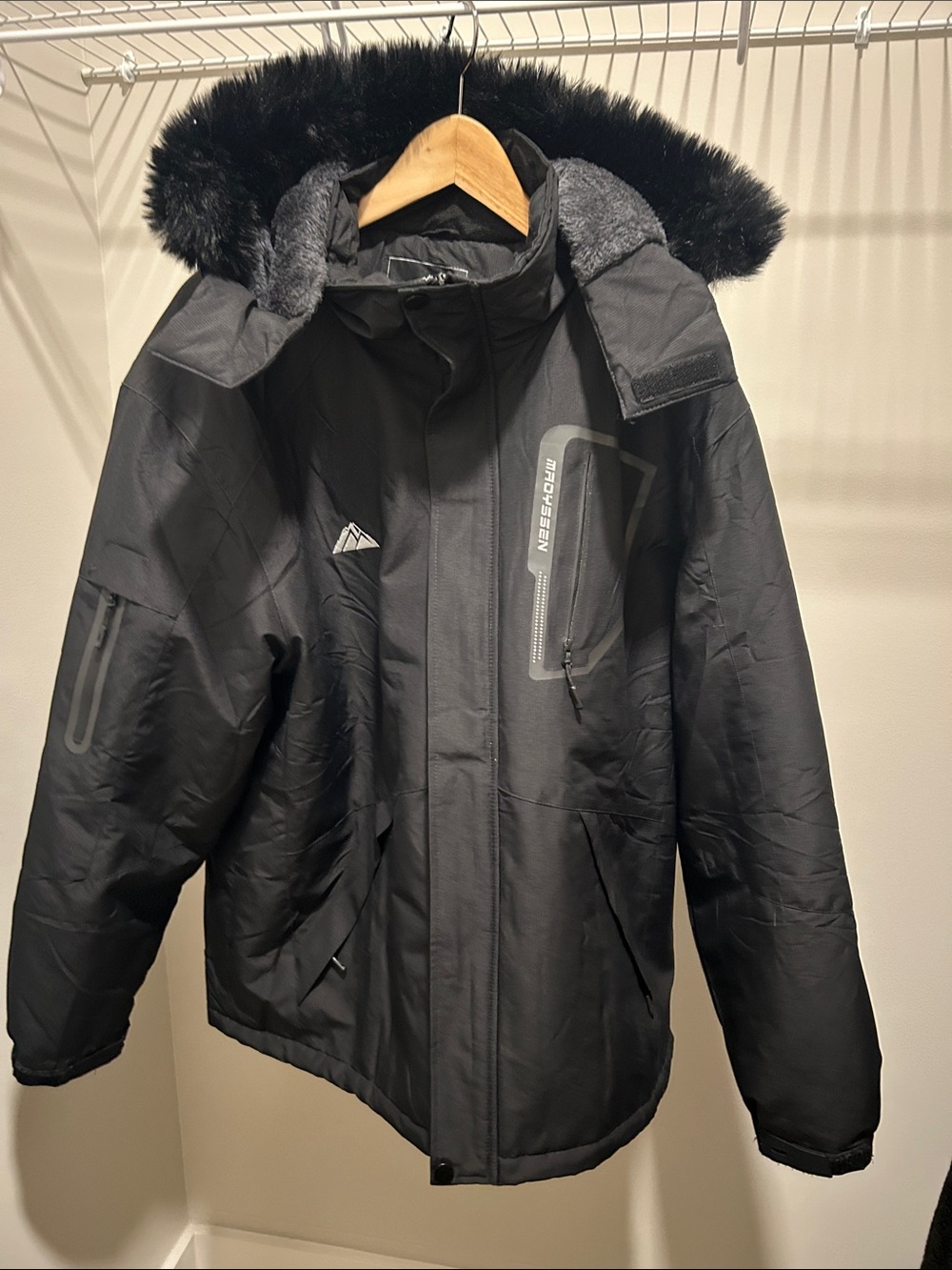 Maoyssen Men’s Fleece-Lined Ski Jacket | Size L | Black | NWT — Never Worn